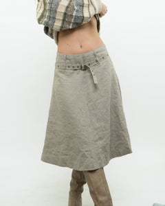 Vintage x Beige Linen Belted Skirt (S, M)