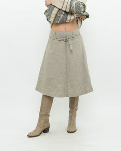 Vintage x Beige Linen Belted Skirt (S, M)