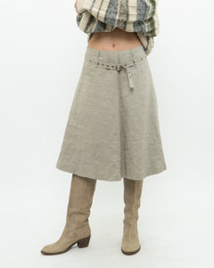 Vintage x Beige Linen Belted Skirt (S, M)