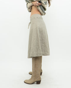 Vintage x Beige Linen Belted Skirt (S, M)