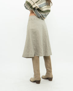 Vintage x Beige Linen Belted Skirt (S, M)