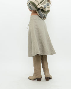 Vintage x Beige Linen Belted Skirt (S, M)