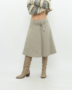 Vintage x Beige Linen Belted Skirt (S, M)