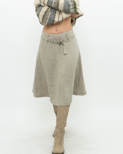 Vintage x Beige Linen Belted Skirt (S, M)