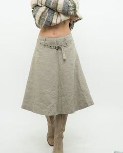 Vintage x Beige Linen Belted Skirt (S, M)