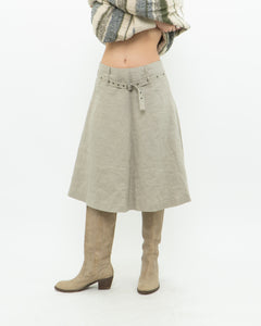 Vintage x Beige Linen Belted Skirt (S, M)