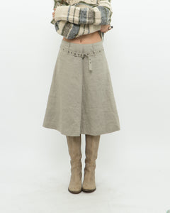 Vintage x Beige Linen Belted Skirt (S, M)