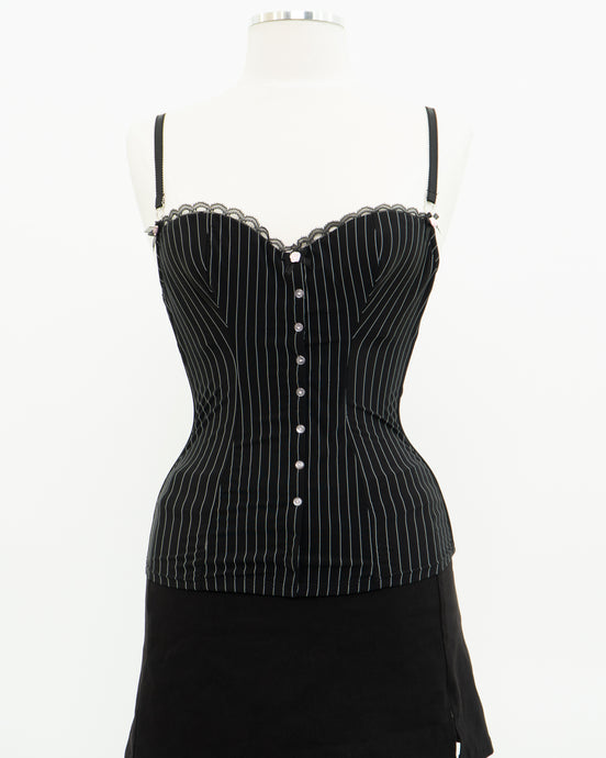 Vintage x Black Pinstripe Corset (S, M, B-C Cup)