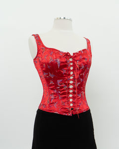 Vintage x Red Satin Butterfly Corset (S, M)