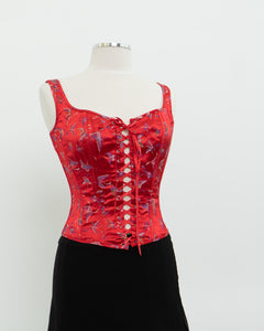 Vintage x Red Satin Butterfly Corset (S, M)