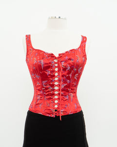 Vintage x Red Satin Butterfly Corset (S, M)