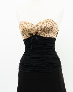 Vintage x Black Mesh Leopard Satin Corset (S, M, B-C Cup)