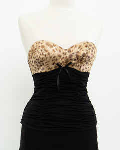 Vintage x Black Mesh Leopard Satin Corset (S, M, B-C Cup)