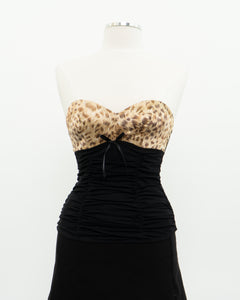 Vintage x Black Mesh Leopard Satin Corset (S, M, B-C Cup)