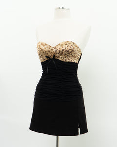 Vintage x Black Mesh Leopard Satin Corset (S, M, B-C Cup)