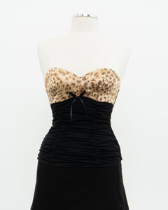 Vintage x Black Mesh Leopard Satin Corset (S, M, B-C Cup)