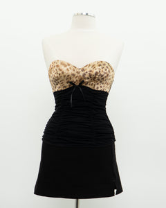 Vintage x Black Mesh Leopard Satin Corset (S, M, B-C Cup)