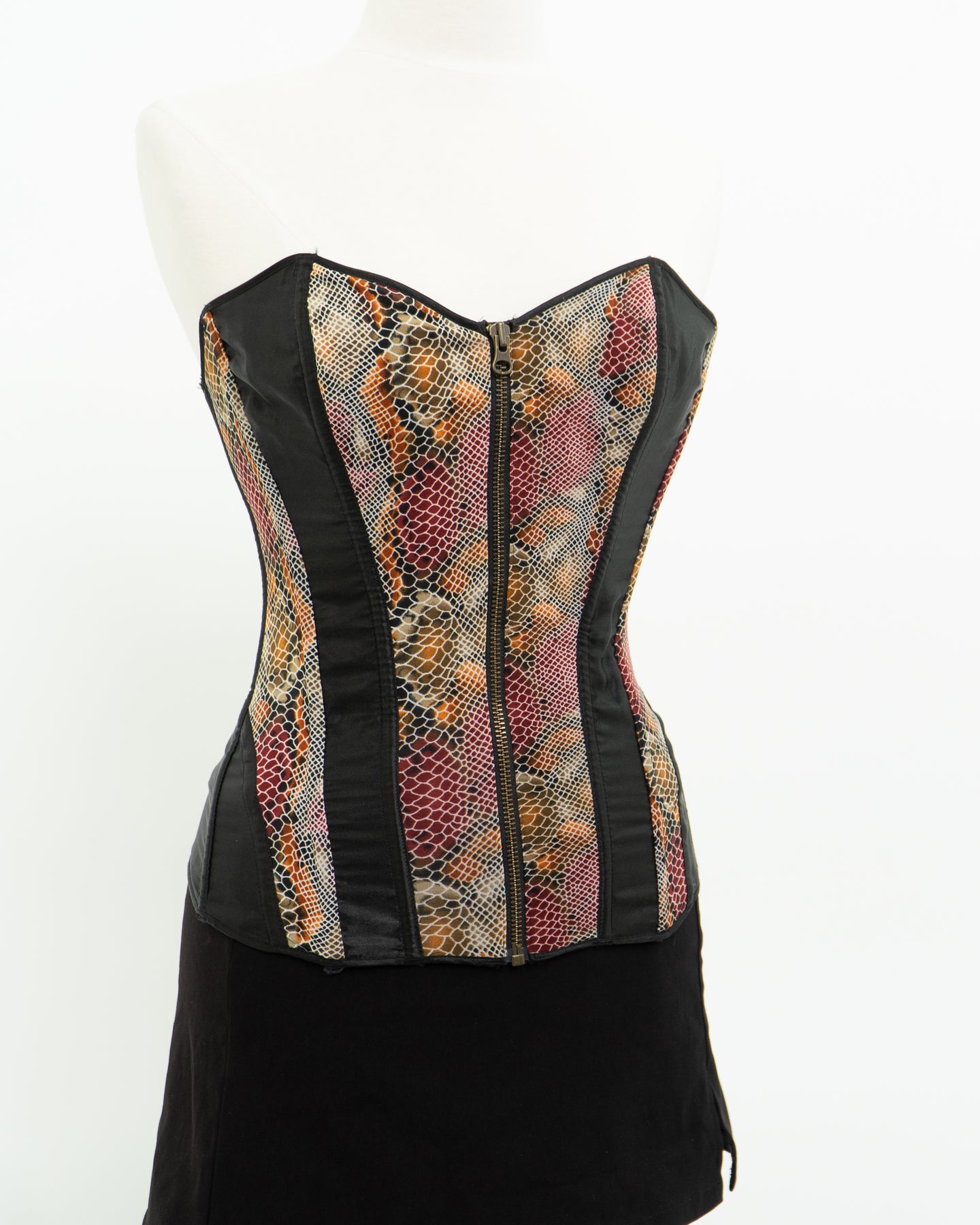 Vintage x Pink, Orange & Black Snakeskin Corset (M)