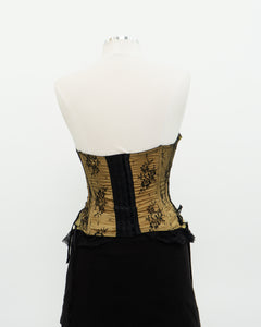 Vintage x Black, Yellow Strapless Lace Corset (M, C Cup)