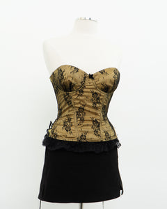 Vintage x Black, Yellow Strapless Lace Corset (M, C Cup)