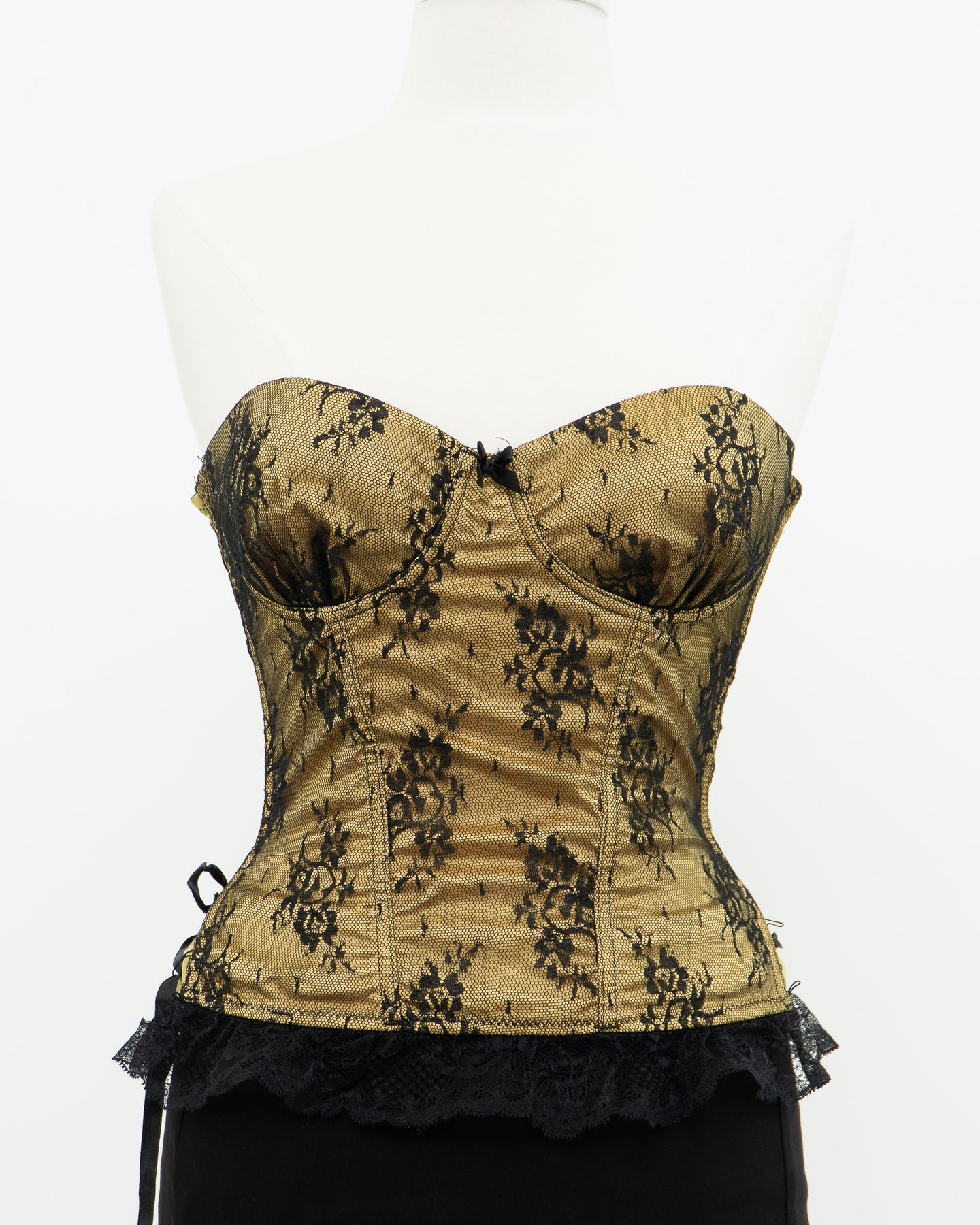 Vintage x Black, Yellow Strapless Lace Corset (M, C Cup)