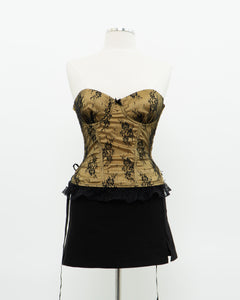 Vintage x Black, Yellow Strapless Lace Corset (M, C Cup)