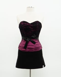 Vintage x Shiny Magenta Black Strapless Corset (XS, S)