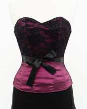 Load image into Gallery viewer, Vintage x Shiny Magenta Black Strapless Corset (XS, S)