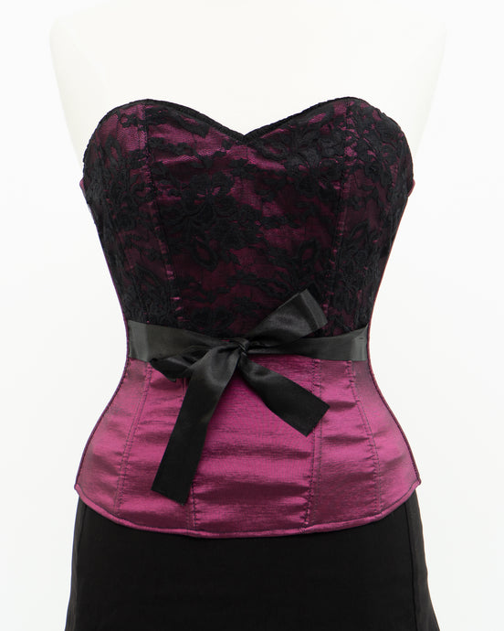 Vintage x Shiny Magenta Black Strapless Corset (XS, S)