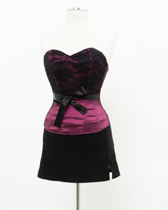 Vintage x Shiny Magenta Black Strapless Corset (XS, S)