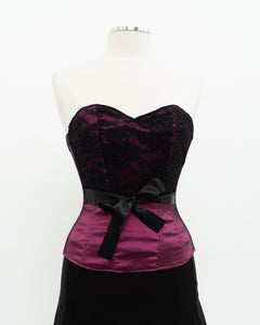 Vintage x Shiny Magenta Black Strapless Corset (XS, S)