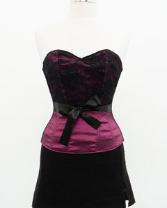 Vintage x Shiny Magenta Black Strapless Corset (XS, S)