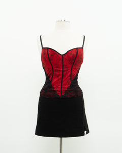 Vintage x Red, Black Lace Corset (34C)