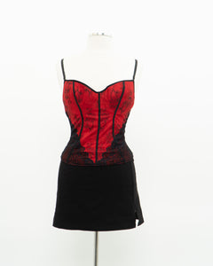 Vintage x Red, Black Lace Corset (34C)