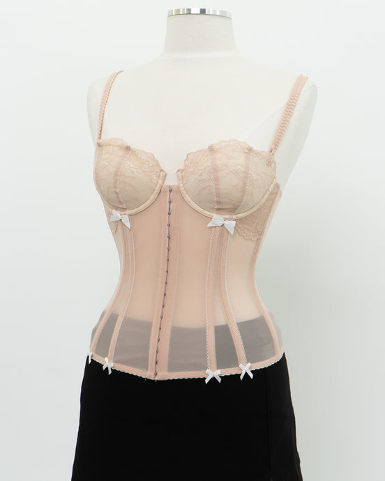 Vintage x Blush Mesh Bow Corset (S, M, B-C Cup)