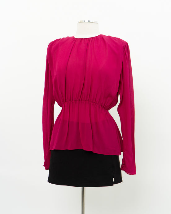 Vintage x Magenta Silk-Feel Open-back Blouse (S, M)