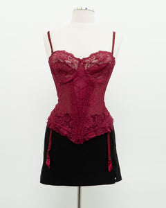 Vintage x Burgundy Mesh Corset (36C)