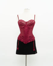 Load image into Gallery viewer, Vintage x Burgundy Mesh Corset (36C)