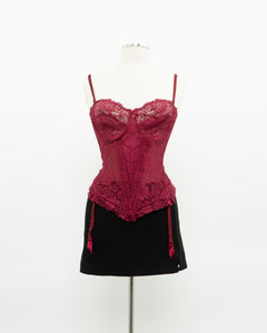 Vintage x Burgundy Mesh Corset (36C)