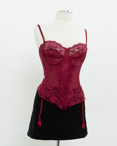 Vintage x Burgundy Mesh Corset (36C)