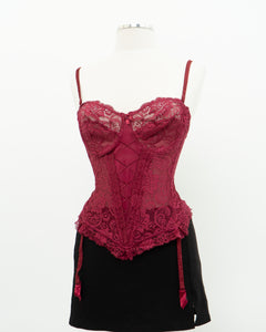 Vintage x Burgundy Mesh Corset (36C)