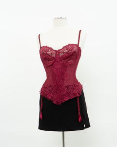 Vintage x Burgundy Mesh Corset (36C)