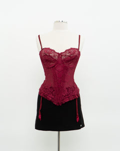 Vintage x Burgundy Mesh Corset (36C)