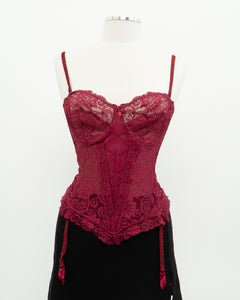 Vintage x Burgundy Mesh Corset (36C)