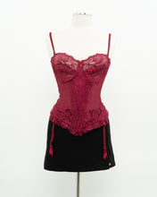 Load image into Gallery viewer, Vintage x Burgundy Mesh Corset (36C)