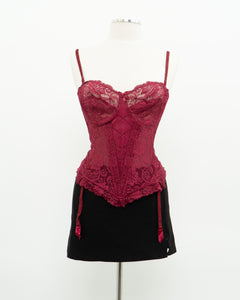 Vintage x Burgundy Mesh Corset (36C)