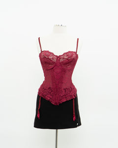 Vintage x Burgundy Mesh Corset (36C)