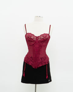 Vintage x Burgundy Mesh Corset (36C)