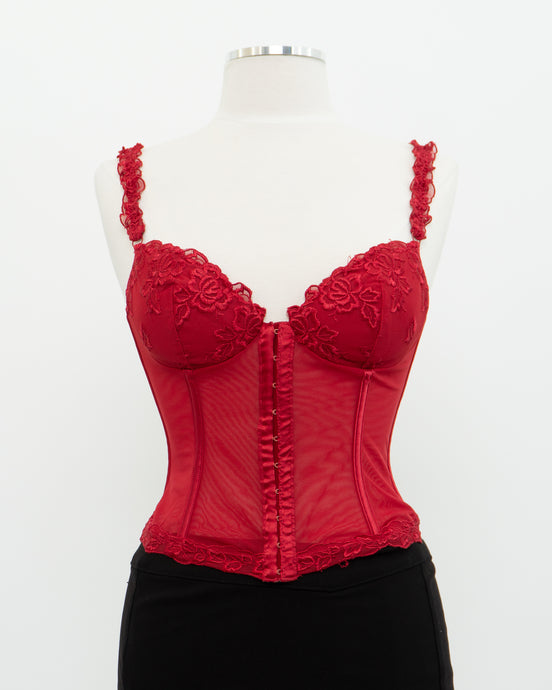 Vintage x Red Lace Floral Corset (S, M, C Cup)