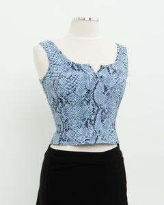 Vintage x Made in USA x Blue Snakeskin Crop (S)